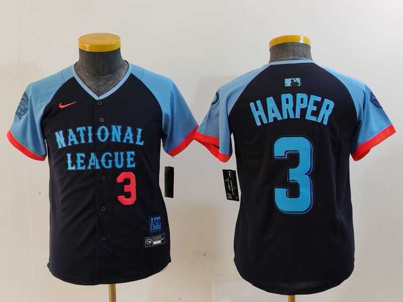 Youth Philadelphia Phillies #3 Bryce Harper Number Navy 2024 All Star Limited Stitched Jersey,We sell and wholesale Youth Philadelphia Phillies #3 Bryce Harper Number Navy 2024 All Star Limited Stitched Jersey on line form chian!